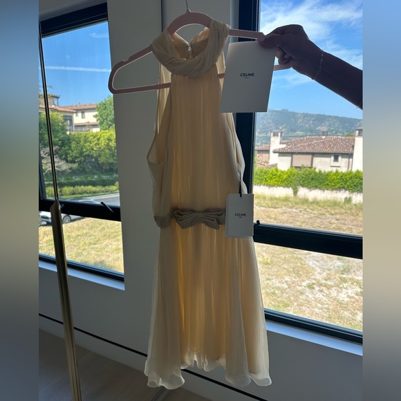 Celine Celine Paris Robe cocktail draper Gown with Embellished Bow - Picture 3 of 11